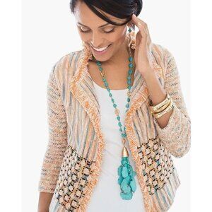 CHICO'S Jacket Textured Bonnie Fringe Cardigan Multicolor Size Large 2‎ NEW